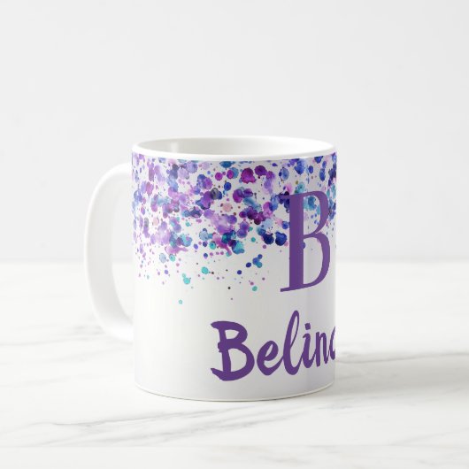 Paars Lavender gepersonaliseerde Naam Monogram Koffiemok (Voorkant links)