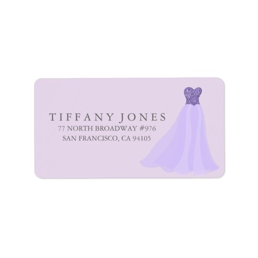 Paars Lavender Glitter Dress Gown Address Label (Voorkant)