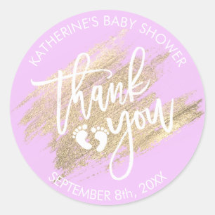 Paars lavender Gold Brush Stroke Baby shower Ronde Sticker