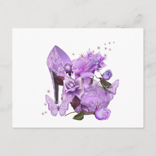Paars Lavender Hi Hiel Roos Floral Briefkaart (Voorkant)