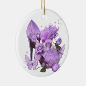  Paars Lavender Hi Hiel Roos Floral Keramisch Ornament (Rechts)