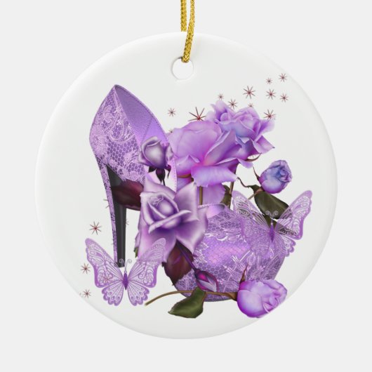  Paars Lavender Hi Hiel Roos Floral Keramisch Ornament (Voorkant)