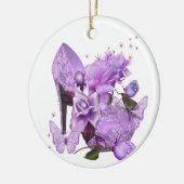  Paars Lavender Hi Hiel Roos Floral Keramisch Ornament (Links)