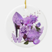  Paars Lavender Hi Hiel Roos Floral Keramisch Ornament (Achterkant)