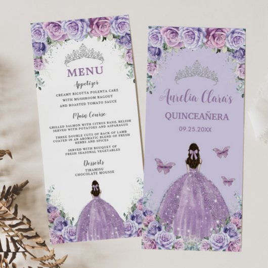 Paars Lavender Lila Roos Floral Quinceañera Menu