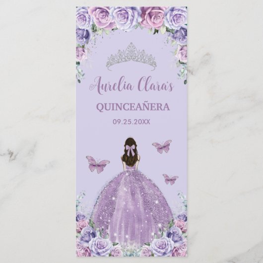 Paars Lavender Lila Roos Floral Quinceañera Menu (Achterkant)