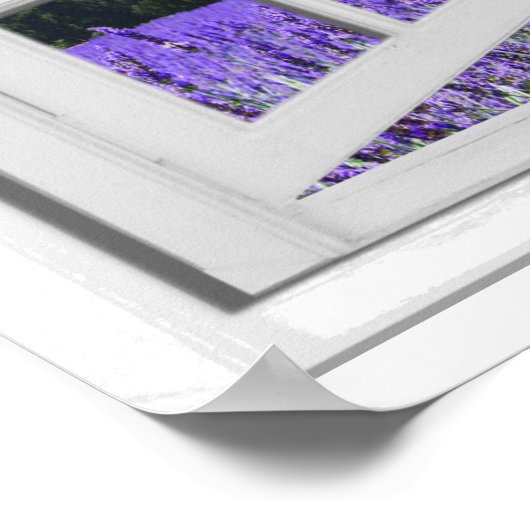 Paars lavender Meadow Garden Uitzicht Fake Window Poster (Hoek)