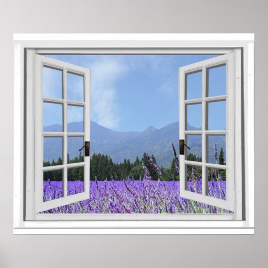 Paars lavender Meadow Garden Uitzicht Fake Window Poster (Voorkant)