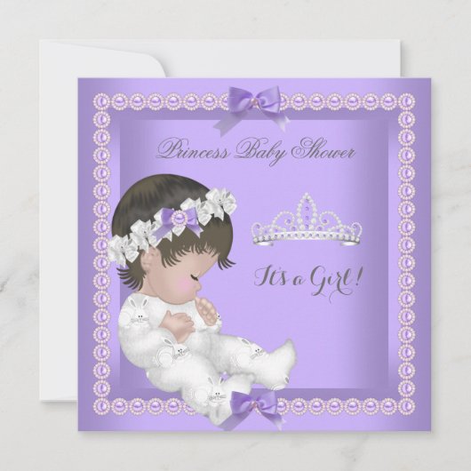 Paars Lavender Pearl Baby shower Girl Kaart (Voorkant)