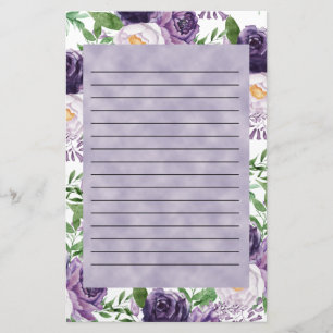 Paars Lavender Peonies Floral Lined Briefpapier