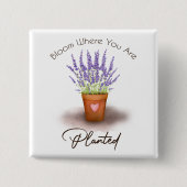  paars lavender plant pot-bloem aangeplant vierkante button 5,1 cm (Voorkant)