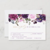 Paars Lavender Plum Floral Boho Wedding RSVP Kaartje (Voorkant)