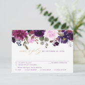 Paars Lavender Plum Floral Boho Wedding RSVP Kaartje (Staand voorkant)