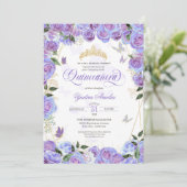 Paars lavender Roos Elegant Butterfly Quinceanera Kaart (Staand voorkant)