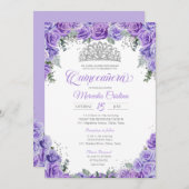 Paars lavender Roos & Silver Tiara Quinceanera Kaart (Voorkant / Achterkant)