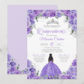 Paars Lavender Roos Silver Tiara Quinceanera Kaart (Voorkant / Achterkant)