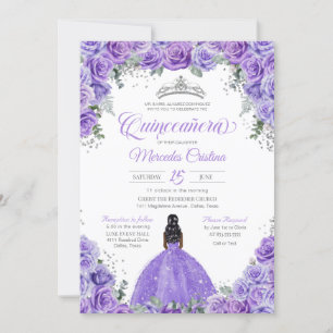 Paars Lavender Roos Silver Tiara Quinceanera Kaart