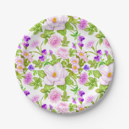 Paars lavender Roses Wildbloemen Patroon Papieren Bordje