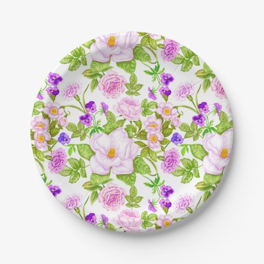 Paars lavender Roses Wildbloemen Patroon Papieren Bordje (Voorkant)