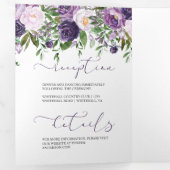 Paars, lavender, roze Floral Boho Wedding | Drieluik Uitnodiging (Binnenzijde eerst)