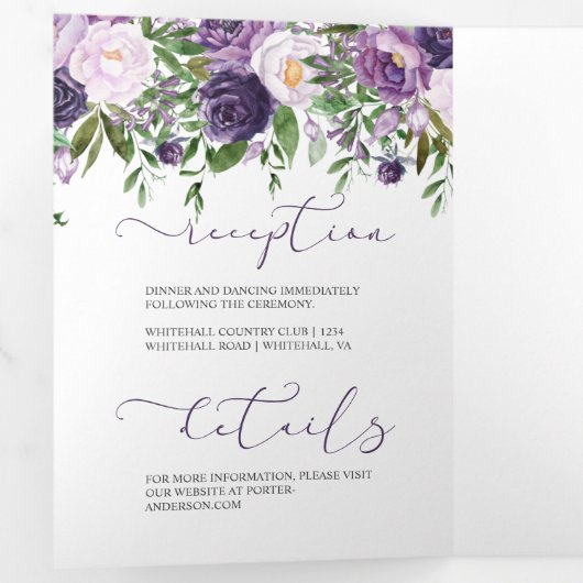 Paars, lavender, roze Floral Boho Wedding | Drieluik Uitnodiging (Binnenzijde eerst)