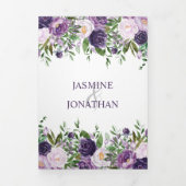 Paars, lavender, roze rozen bruiloft | drieluik uitnodiging (Cover)