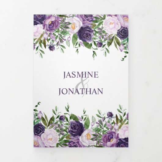 Paars, lavender, roze rozen bruiloft | drieluik uitnodiging (Cover)