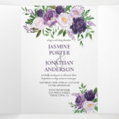 Paars, lavender, roze rozen bruiloft | drieluik uitnodiging (Binnenkant midden)