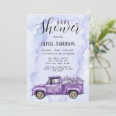Paars Lavender  Truck Baby shower Kaart (Staand voorkant)