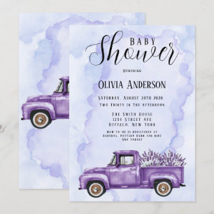 Paars Lavender  Truck Baby shower Kaart
