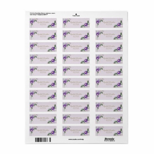 Paars Lavender Waterverf Floral Bouquet Elegant Etiket (Full Sheet)