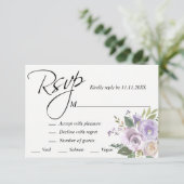 Paars lavender Waterverf Floral RSVP Weddenschap (Staand voorkant)