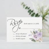 Paars lavender Waterverf Floral RSVP Weddenschap (Staand voorkant)