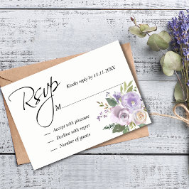 Paars lavender Waterverf Floral RSVP Weddenschap Kaartje