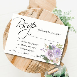 Paars lavender Waterverf Floral RSVP Weddenschap Kaartje