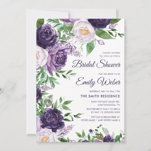 Paars Lavender Waterverf Floral Vrijgezellenfeest Kaart (Voorkant)