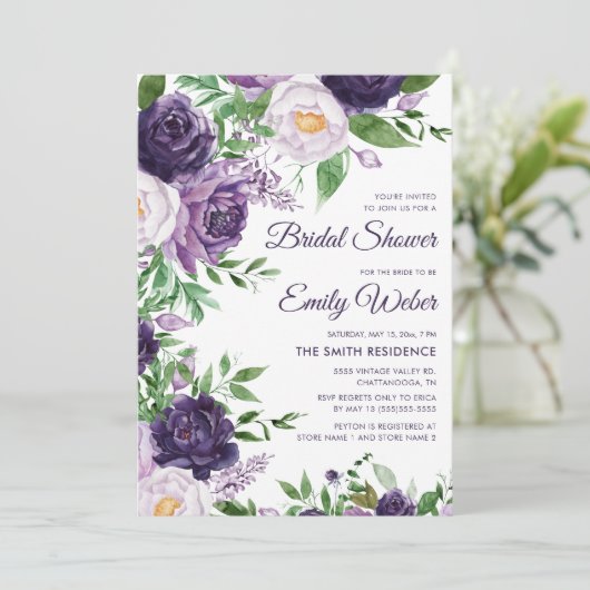 Paars Lavender Waterverf Floral Vrijgezellenfeest Kaart (Staand voorkant)