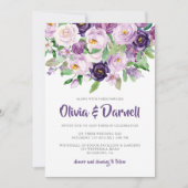 Paars Lavender Waterverf Floral Wedding Kaart (Voorkant)