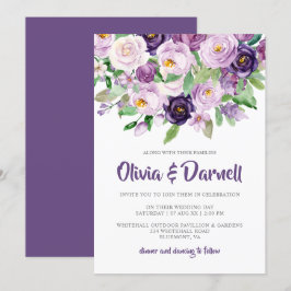 Paars Lavender Waterverf Floral Wedding Kaart