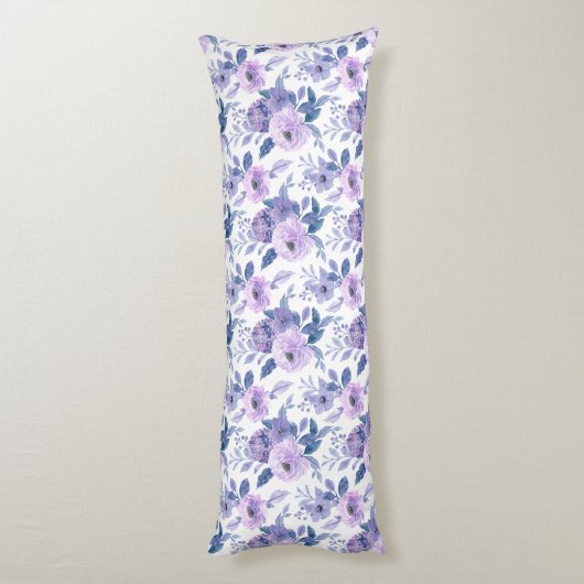 Paars Lavender Waterverf Floral White Lichaamskussen (Achterkant (Verticaal))