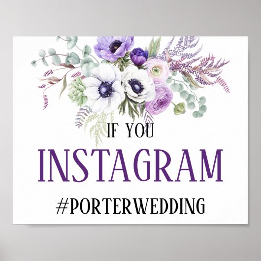 Paars Lavender White Floral Instagram Sign. Poster (Voorkant)