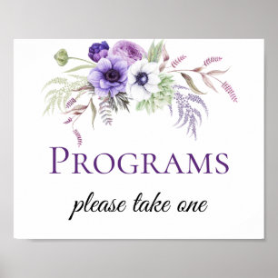 Paars Lavender White Floral Wedding Programme Sign Poster