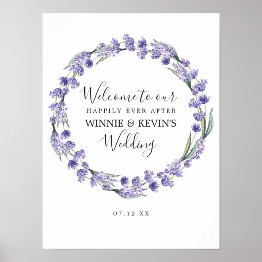 Paars Lavender Wreath Wedding Poster (Voorkant)