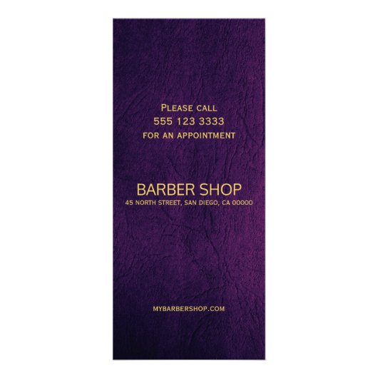 Paars leder in de winkel reclamekaart (Achterkant)