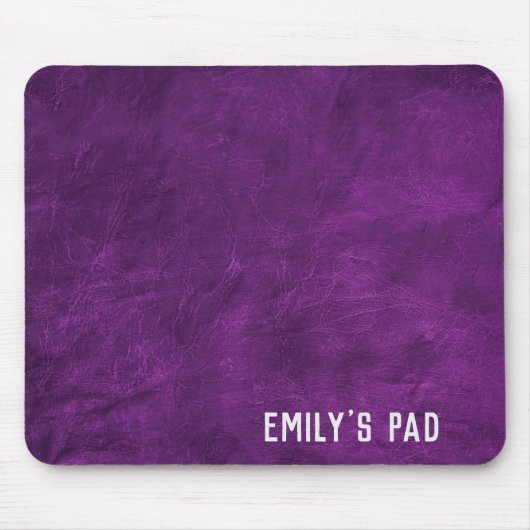 Paars leder met zilvernaam muismat (Voorkant)