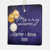 Paars lederen eerste kerst getrouwd keramisch ornament (Links)