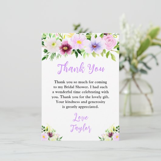 Paars lentekort Vrijgezellenfeest Bedankkaart (Staand voorkant)