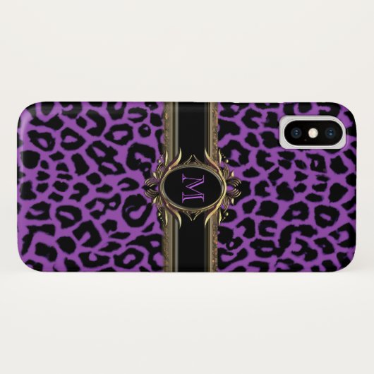 Paars Leopard Monogram Dierlijk Druk iPhone X Hoes (Achterkant (horizontaal))