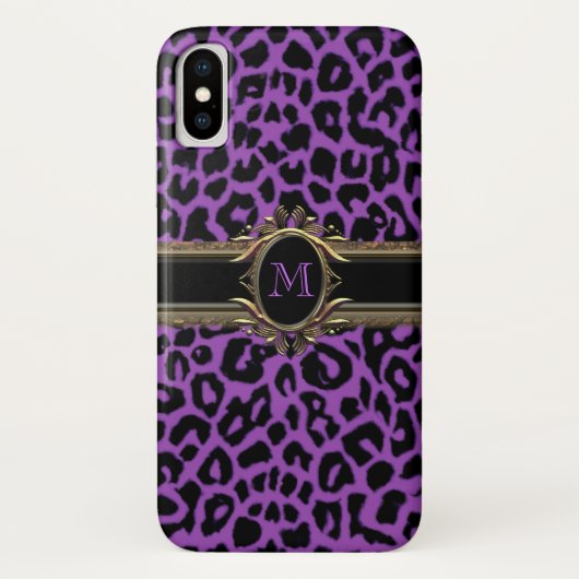 Paars Leopard Monogram Dierlijk Druk iPhone X Hoes (Achterkant)