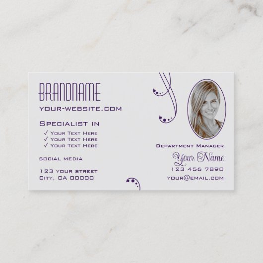 Paars Licht Grijs met Monogram en Foto Visitekaartje (Achterkant)